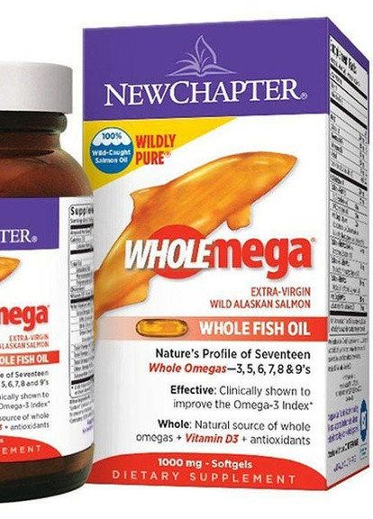Wholemega Extra Virgin Wild Alaskan Salmon Whole Fish Oil 1000 mg 60 Softgels New Chapter (256725563)