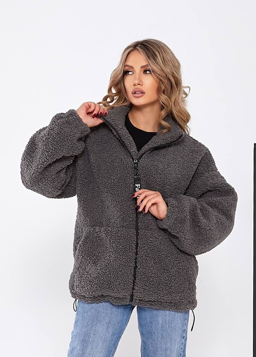 Сіра жіноча куртка баранчик колір сірий р.44/50 444646 New Trend