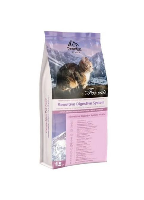 Carpathian Sensitive Digestive System Для котів з чутливим травленням. З куркою та макрелью. Для вивед.шерсті. 1,5 кг. Carpathian Pet Food (275925007)