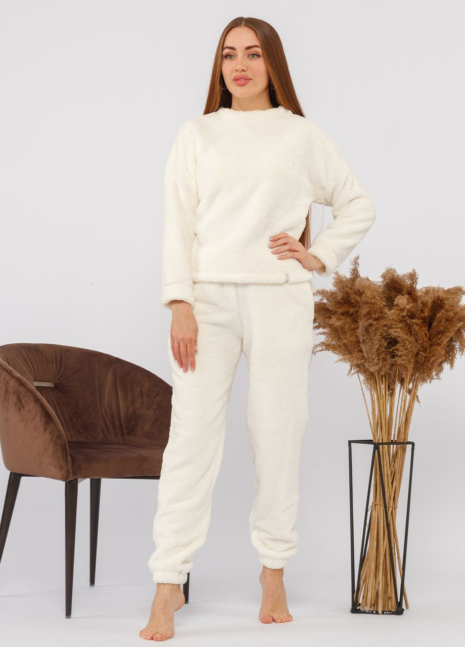 Молочна всесезон костюм домашній махровий жіночий кофта зі штанами кофта + брюки Maybel