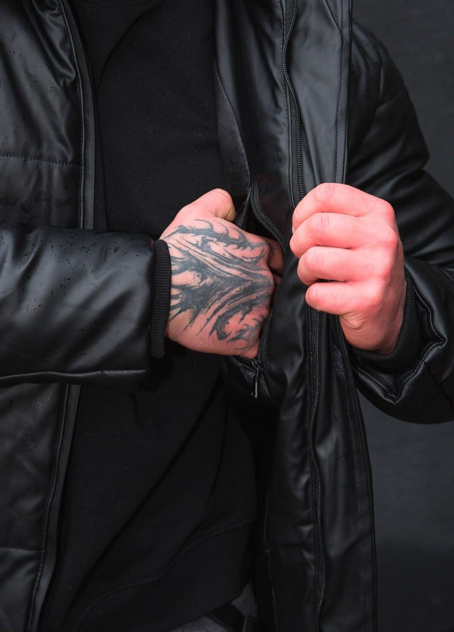 Черная зимняя зимняя короткая куртка под кожу Vakko
