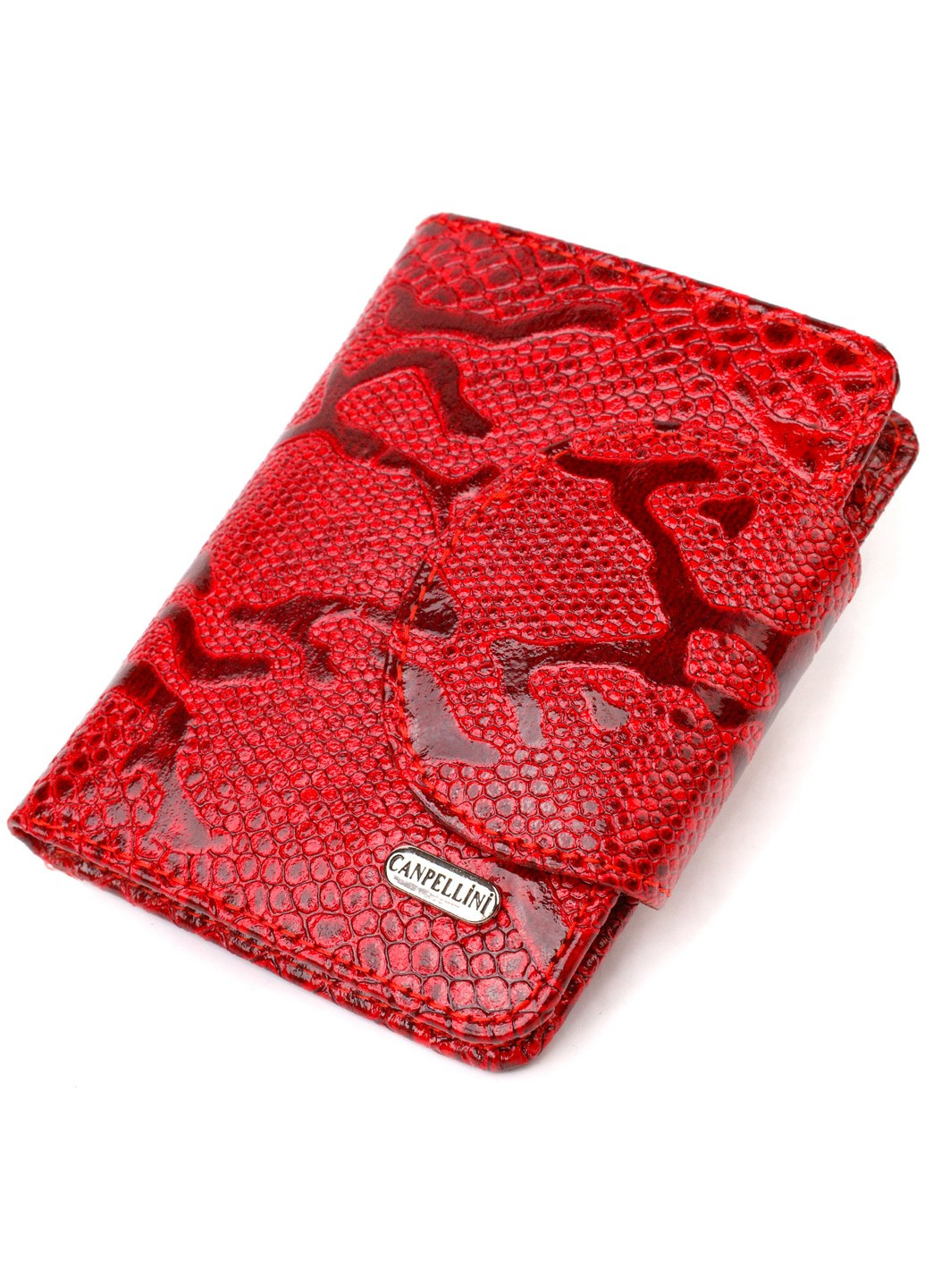 Лакированное женское портмоне среднего размера из натуральной кожи с тиснением под змею 21810 Красное Canpellini (259873987)