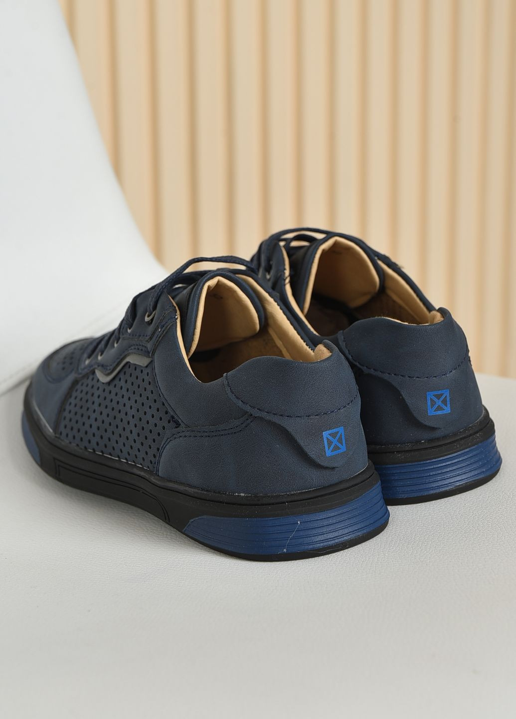 Темно-синие туфли детские мальчик темно-синего цвета со шнурками Let's Shop