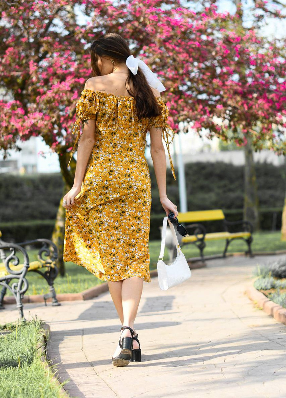 Желтое женское платье софт No Brand