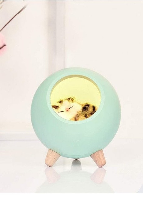 Настільний нічник Led Cat House з м'якою іграшкою сплячий котик сенсорний портативний від USB 13х15 см - М'ятний China (257410985)