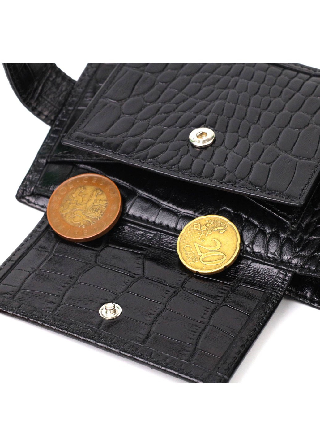 Місткий невеликий гаманець для чоловіків з натуральної шкіри з тисненням під крокодила 21997 Чорний Bond (262158754)