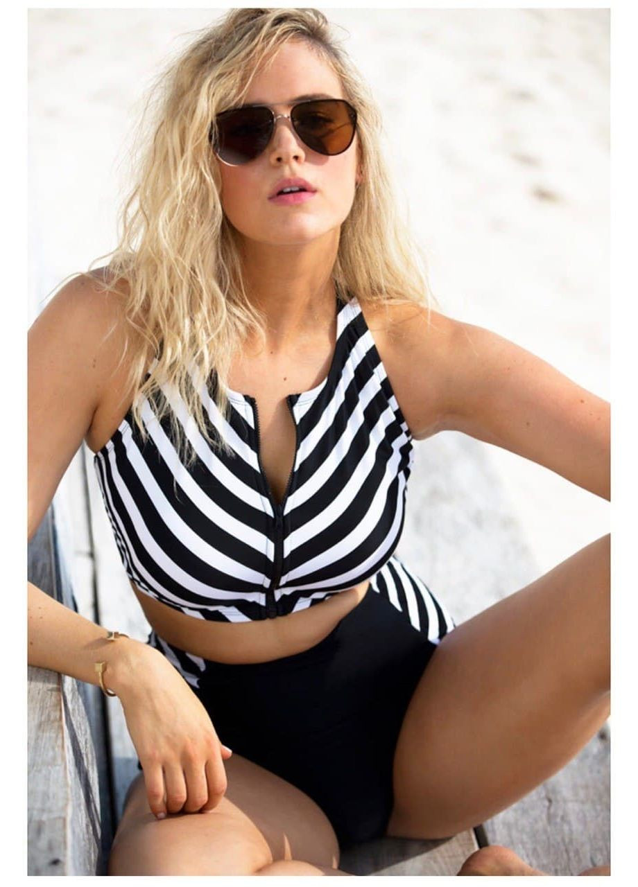 Чорно-білий літній купальник роздільний Liton