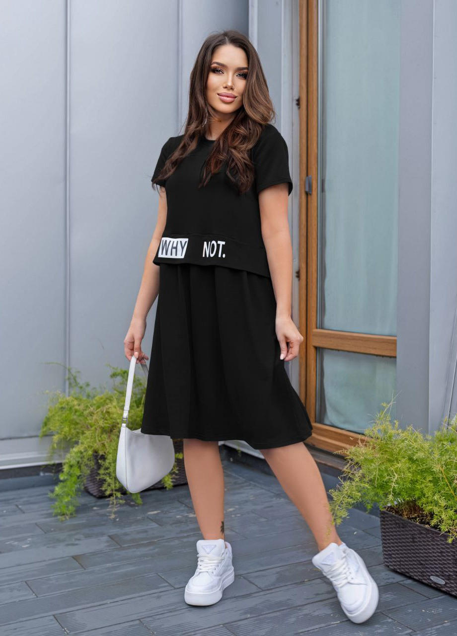 Чорна жіноча сукня з коротким рукавом колір чорний р.42/46 433479 New Trend