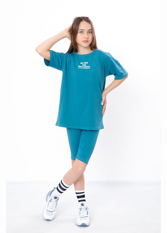 Бирюзовый летний комплект для девочки подростковый (футболка+велосипедки) (p-13940) Носи своє