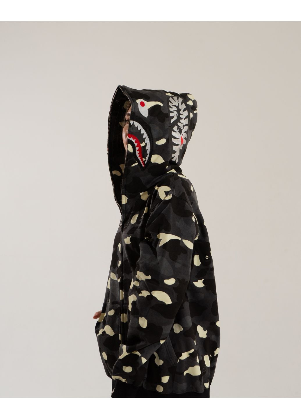 Худи чёрный Bape A Bathing Ape Shark White City Camo Full Zip Hoodie Mens (356677669)