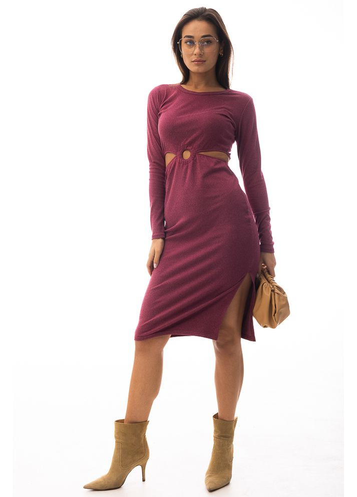 Бордовое трикотажное платье-футляр с вырезами на талии оливковое Arjen