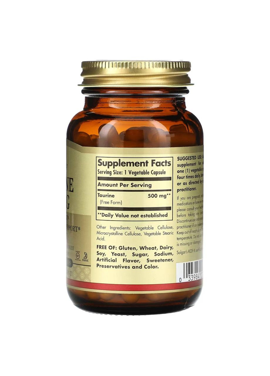 Таурин, 500 мг, 100 капсул Solgar (370597585)