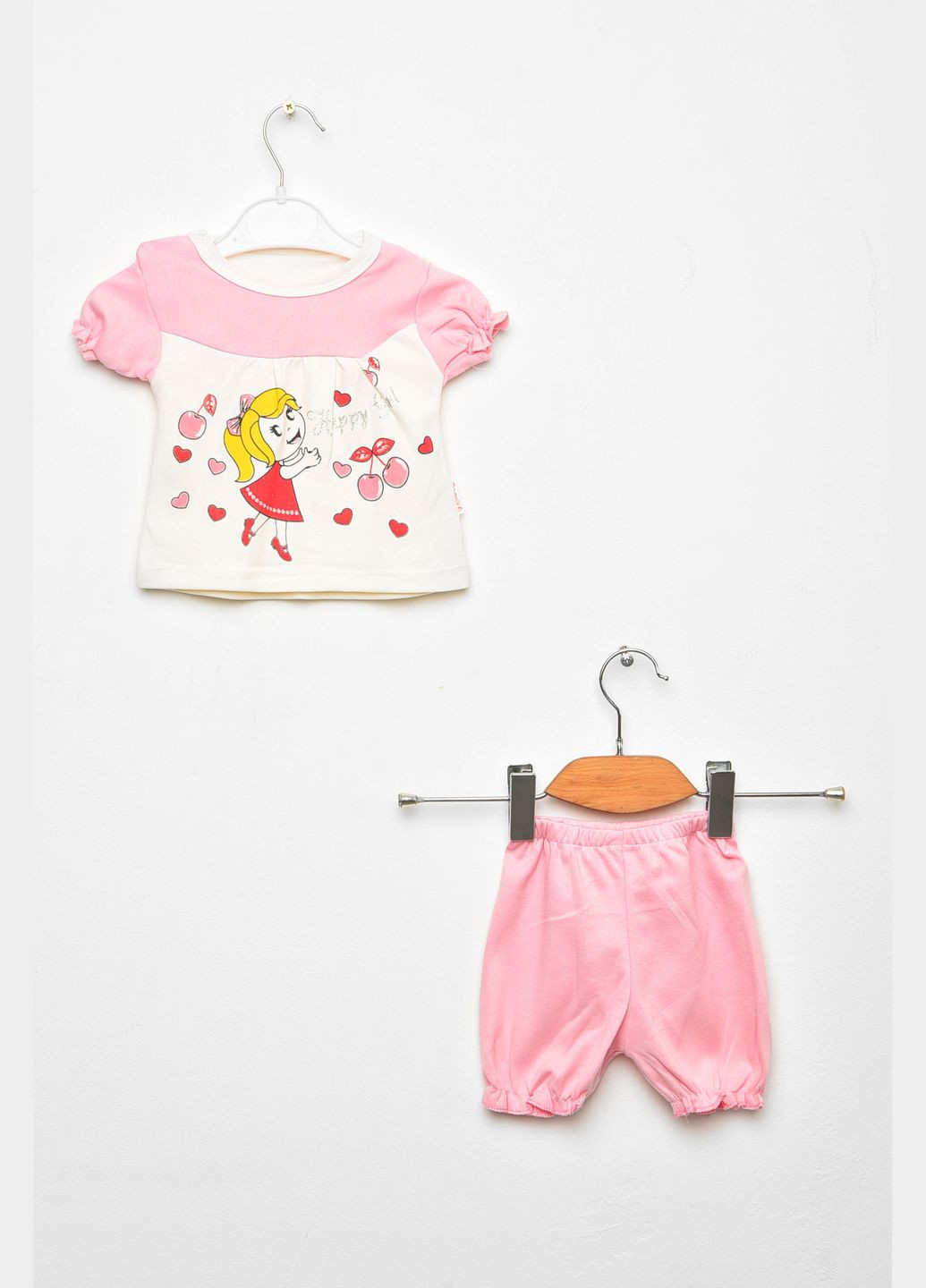 Светло-розовый летний костюм детский для девочки светло-розового цвета с шортами Let's Shop