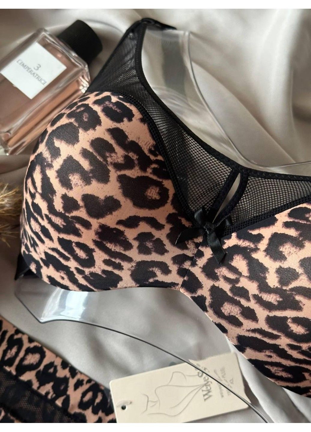 Коричневый комплект бюстгальтер + трусики слипы 1997d леопардовый Weiyesi