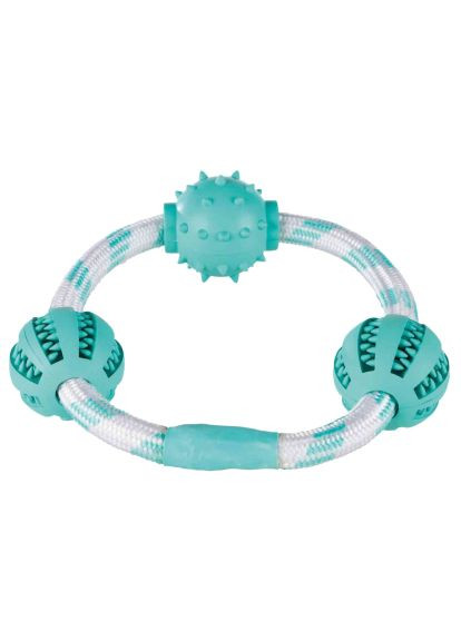 Игрушка для собак Кольцо-канат с мячами для чистки зубов с мятой 20 см (4011905337043) Trixie Кільце-канат з м&apos;ячами для чищення зубів з м&apos;ятою (366701518)