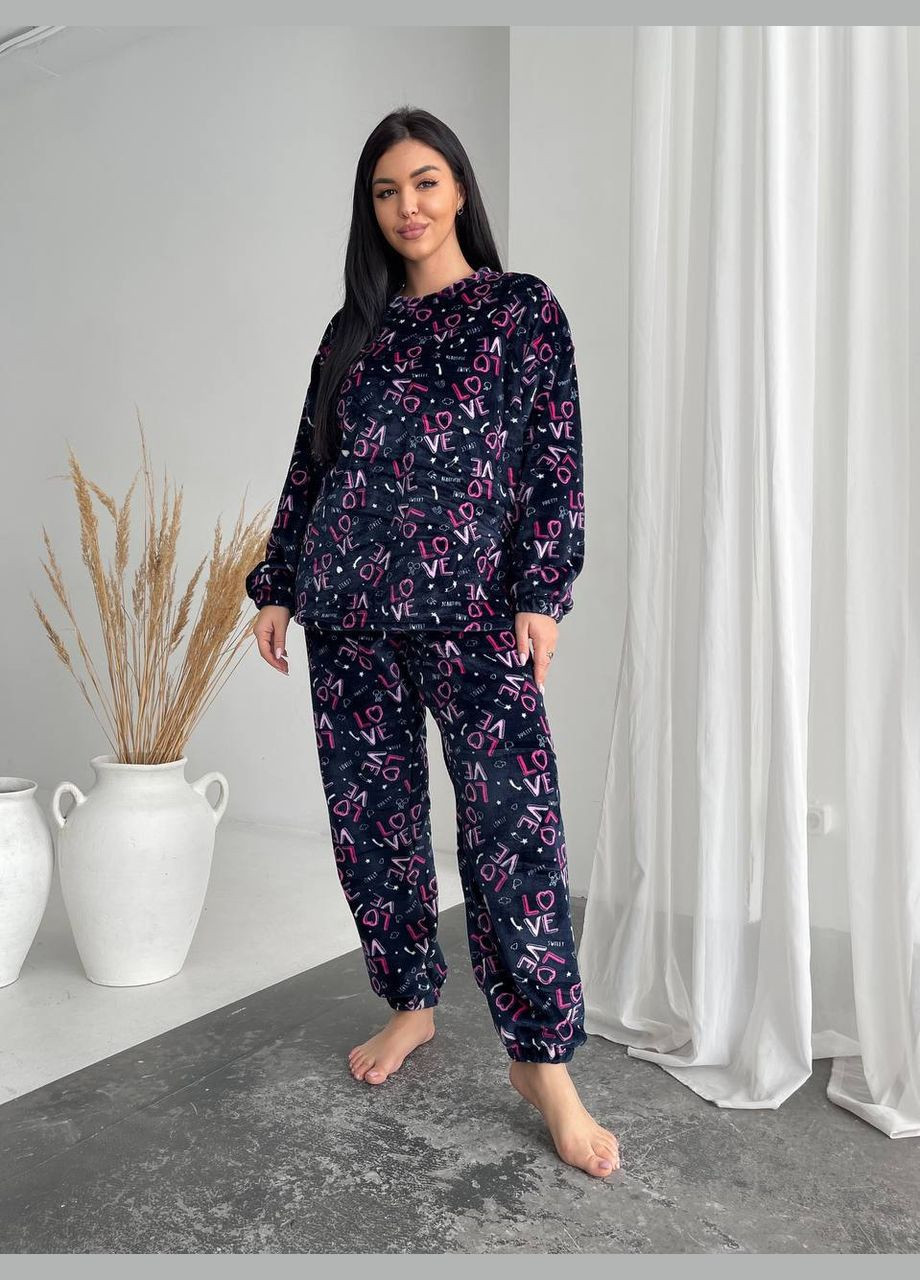 Темно-синяя всесезон пижама кофта + брюки No Brand