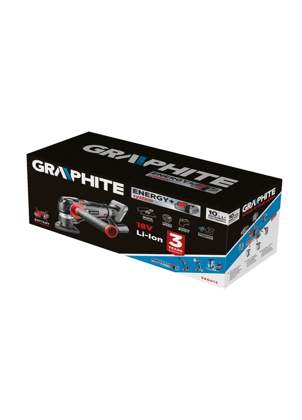 Многофункциональный инструмент аккумуляторный реноватор Energy+ 18В 5000-20000об/мин угол колен 3° 1.18кг Graphite (330029026)