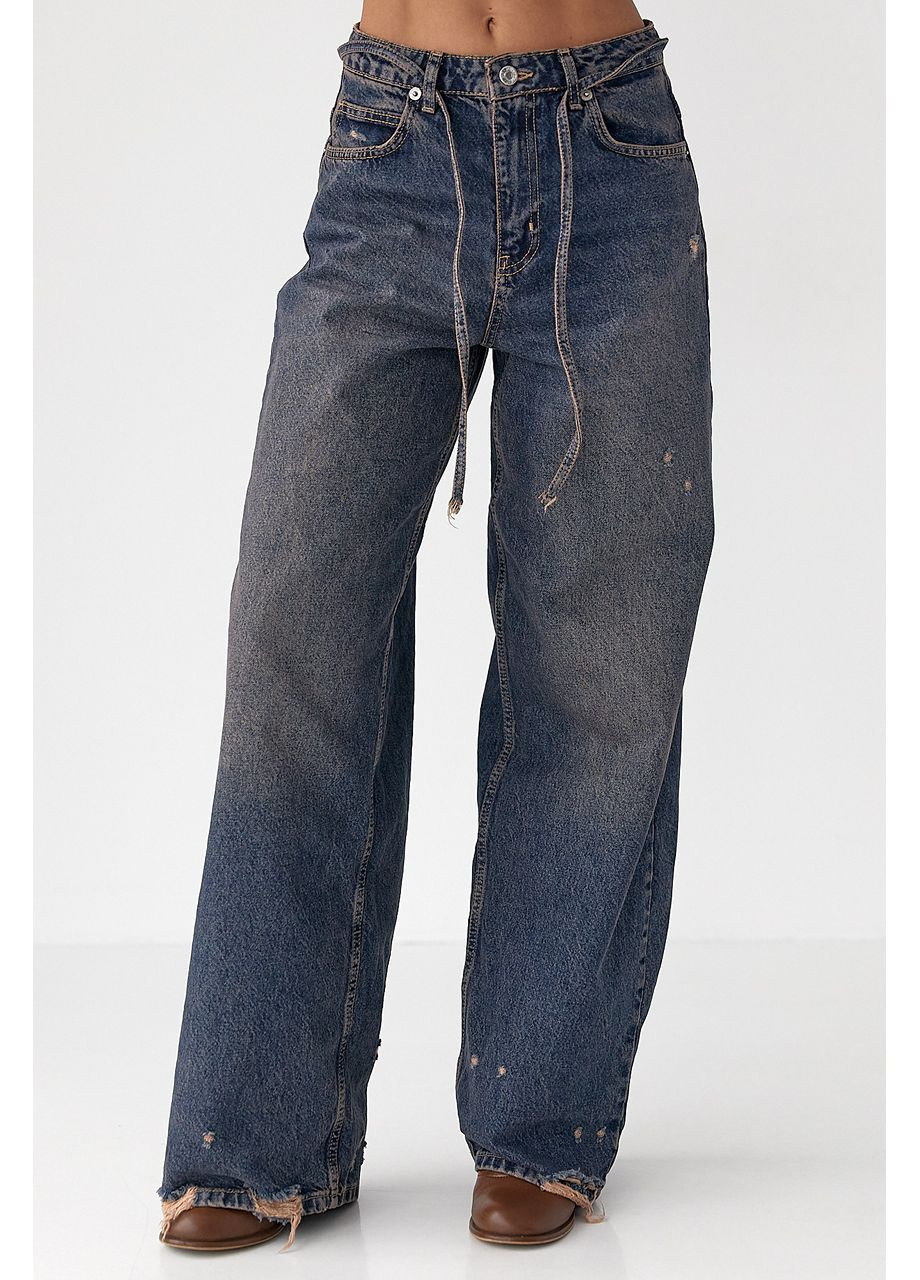 Женские джинсы на завязках с потёртостями Lurex - (372255478)