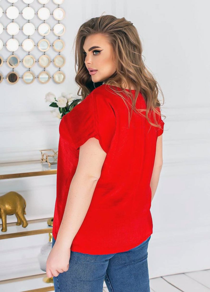 Червона жіноча літня блузка з мереживом Modena