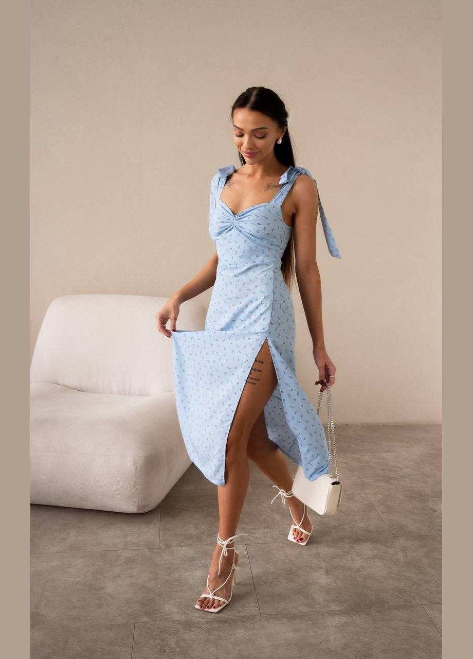 Голубое праздничный, повседневный, коктейльное женское платье меди в цветочный принт. а-силуэт Avanti с цветочным принтом