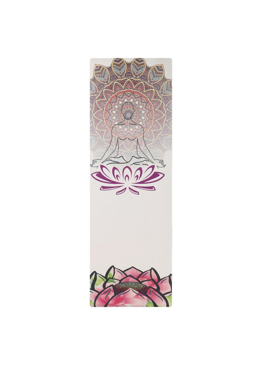 Килимок для йоги Замшевий двошаровий каучуковий 3мм Pro (розмір 183x61x0,3см, бежевий, з принтом Спокій Лотоса) Record (361438471)