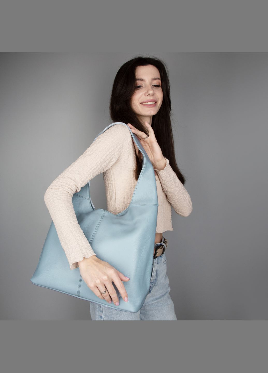 Сумка жіноча шопер шкіряна 02550 блакитна з однією ручкою Virginia Conti (329851019)