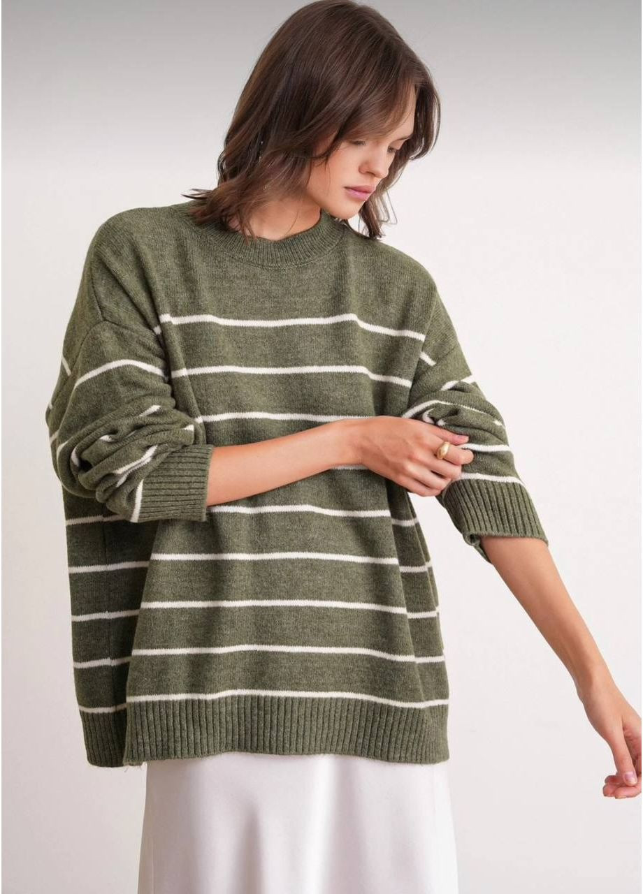 Оливковый (хаки) демисезонный универсальный вязаный свитер турецкого производства (замеры в описании) DK/DL Мода без кордонів