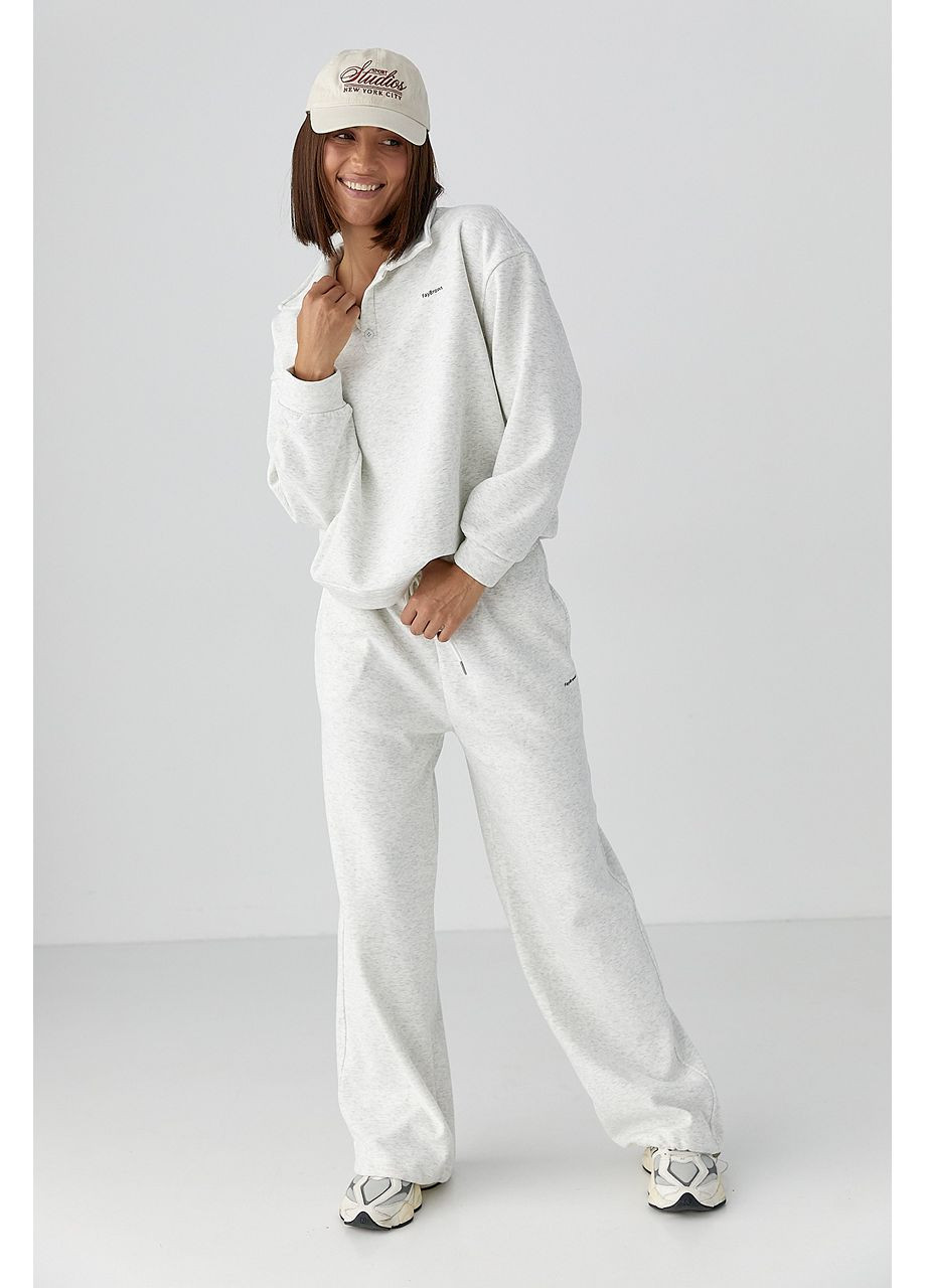 Теплый костюм со свитшотом-поло и прямыми брюками - розовый цвет Lurex (353306097)