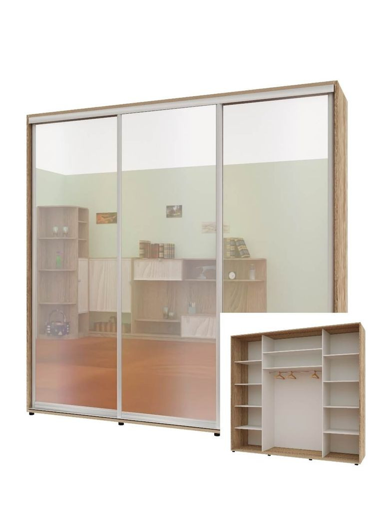 Шкаф-купе трехдверный Комфорт Мебель 230*60*240 см Натуральный 3 двери Зеркало Макси Комфорт Меблі (360432857)