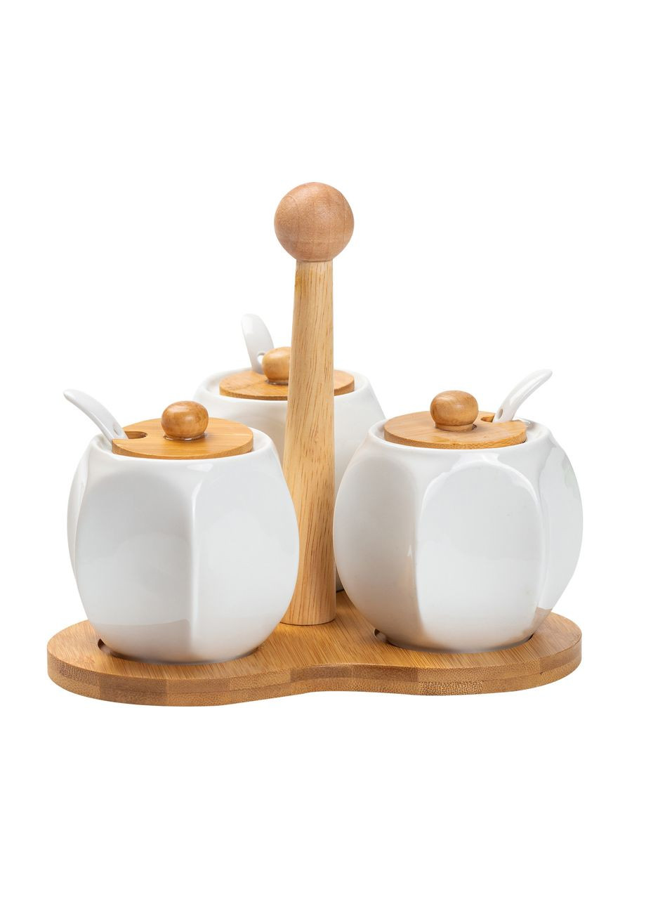 Набір банок для спецій 3 шт 200 мл керамічні з бамбуковими кришками для кухні органайзер для сипучих продуктів ProDobro (364193387)