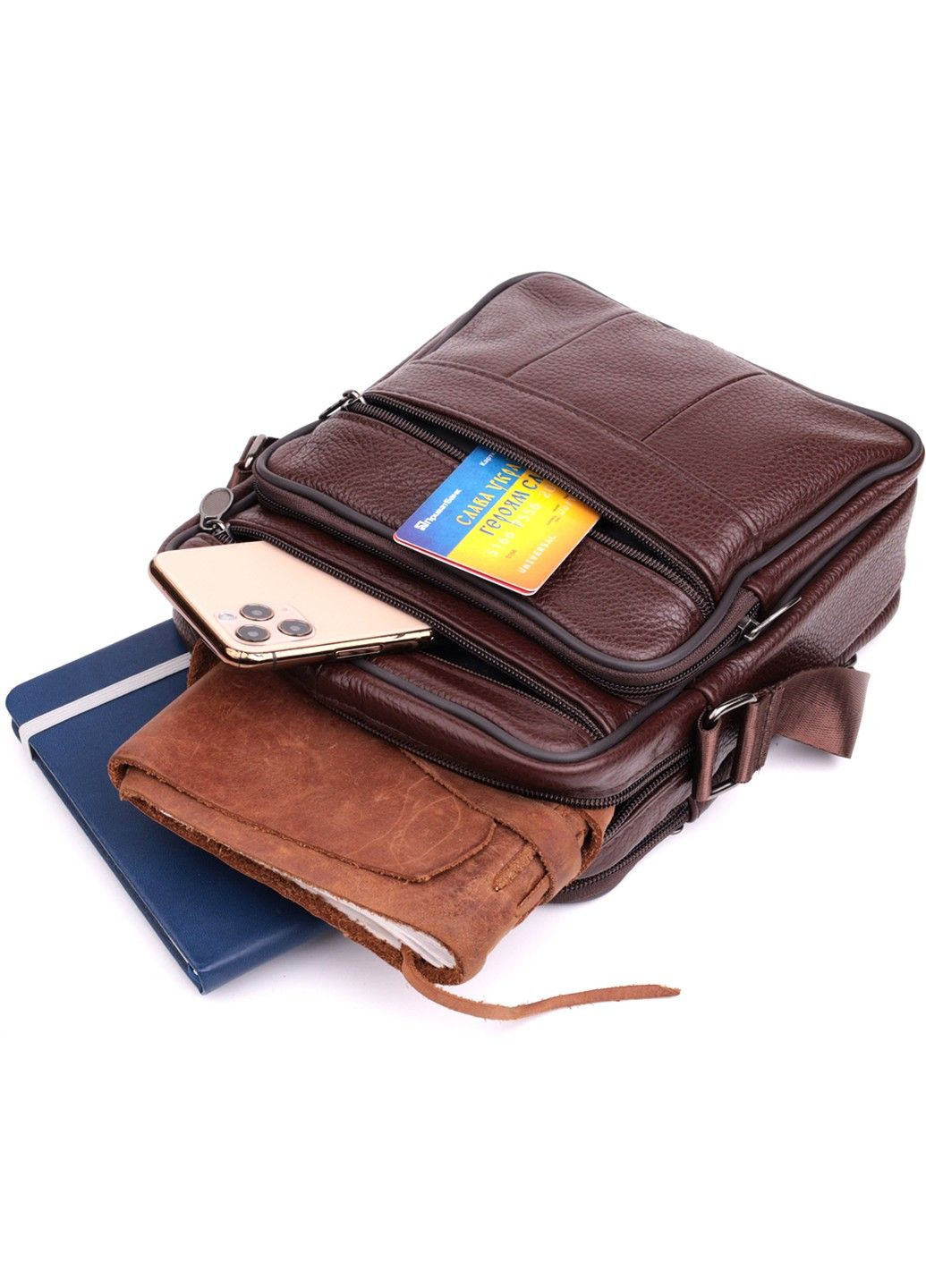 Удобная мужская сумка из натуральной кожи 22858 Коричневый Vintage (315634439)