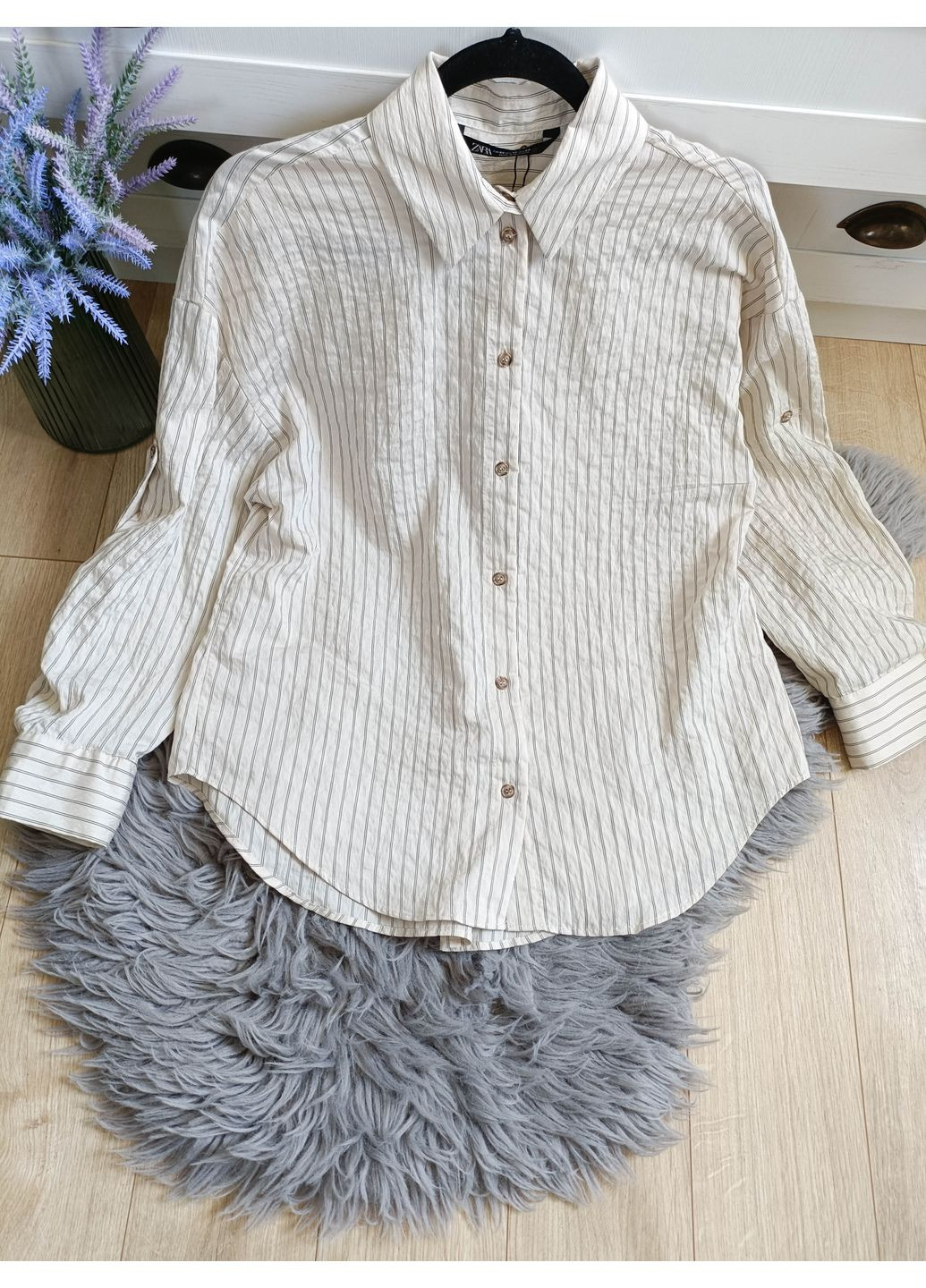 Смугаста сорочка з підгорнутими рукавами Zara (353492261)