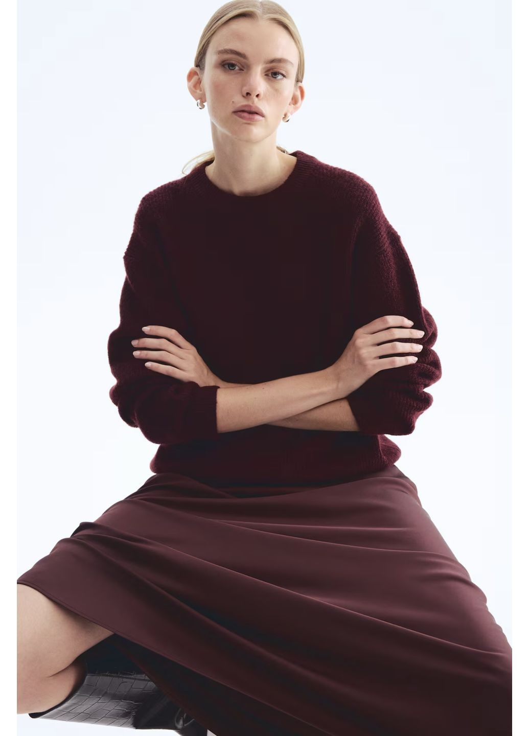 Темно-бордовий демісезонний светр з вовною H&M basic