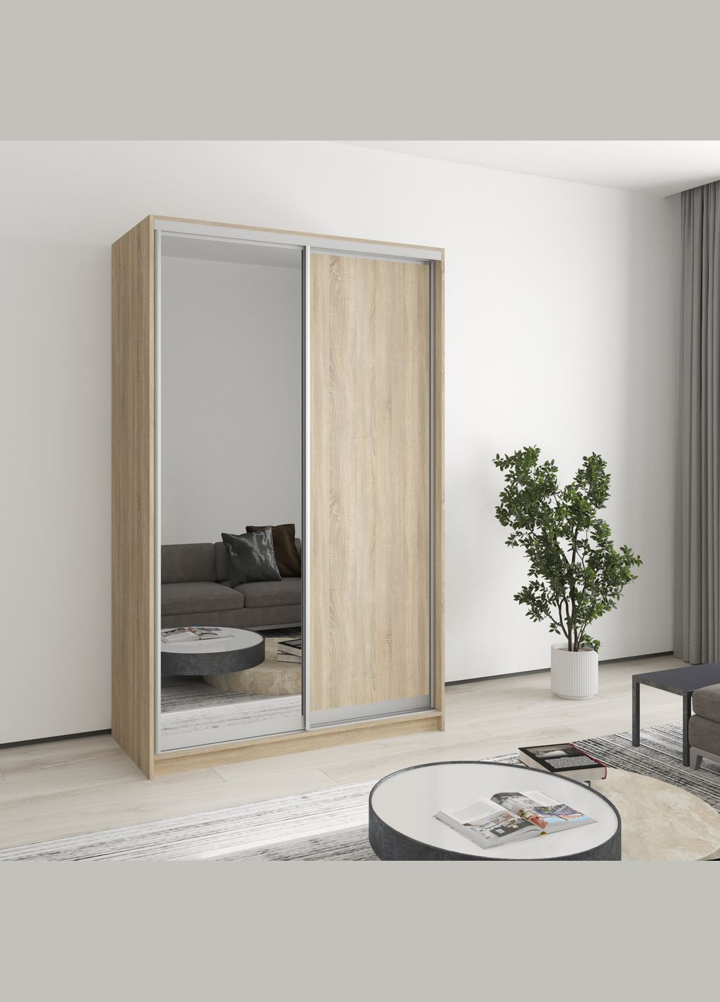 Шафа-купе дводверна Стандарт AL ДСП/Дзеркало 130x60x210 см (MBS-2426) MebelStar (346289493)