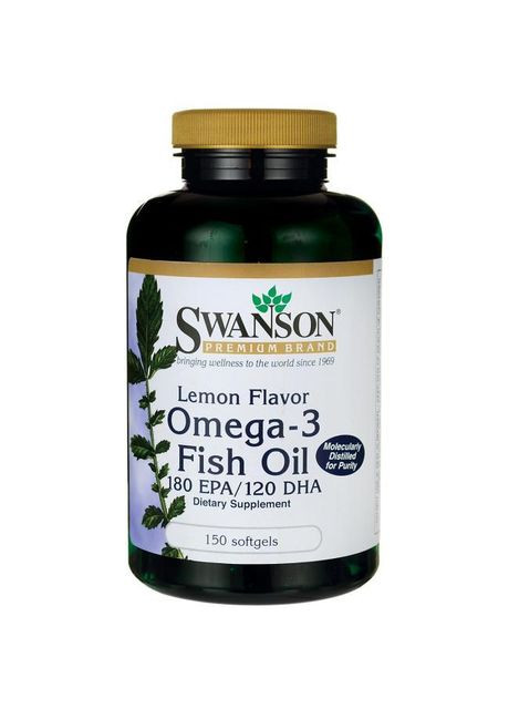 Омега 3, Рыбий жир для сердца лимон, Omega-3, 150 капсул Swanson (364312105)