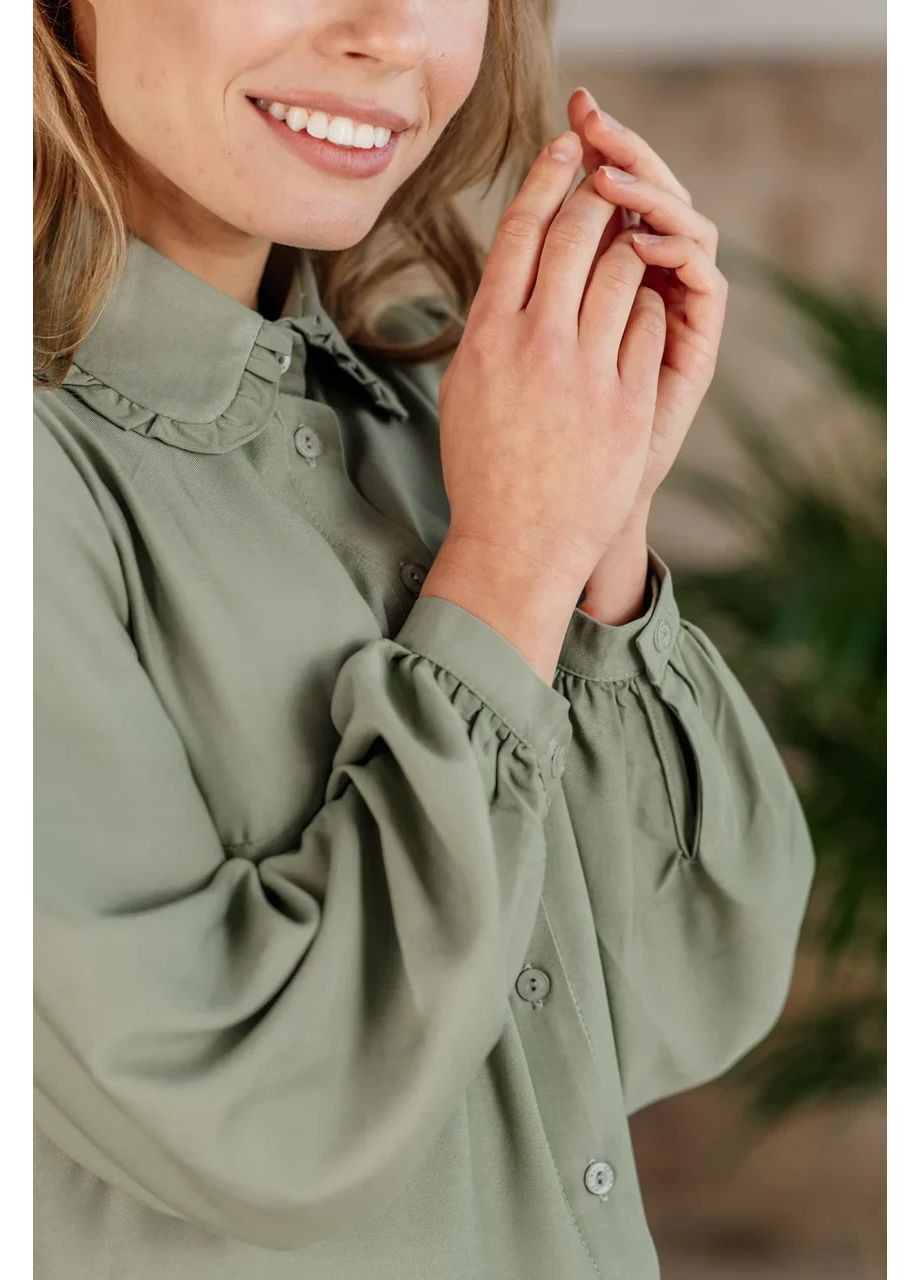 Фісташкова сукня бавовна довгий рукав гудзики волани 48 фісташка Azuri