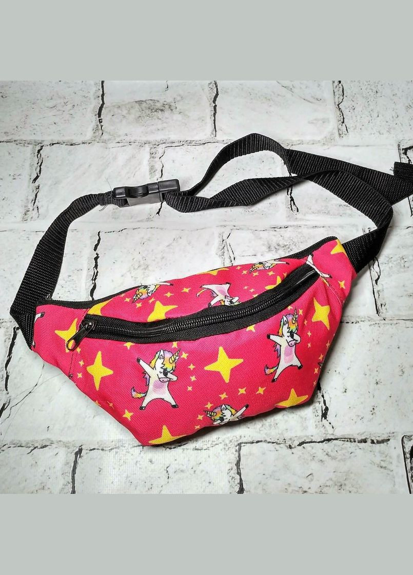Сумка бананка текстильная сумка на пояс с принтом Единорог 28х12 см Розовая No Brand (329739916)
