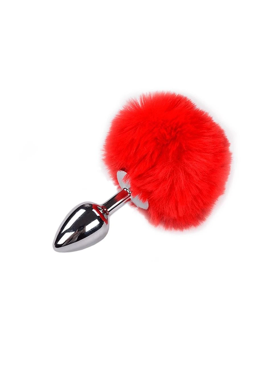 Металева анальна пробка Кролячий хвостик Fluffy Plug S Red, діаметр 2,8 см Alive (315015387)