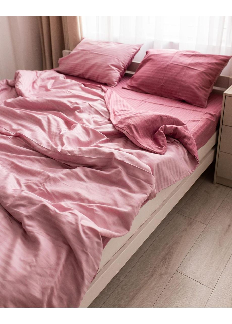 Постільна білизна з резинкою Рожева комбінація страйп сатин PREMIUM Сімейний розмір, наволочки 50/70 No Brand (363190025)