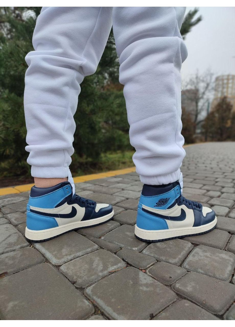 Белые демисезонные кроссовки мужские nike air jordan 1 retro high patent blue toe v2 найк аир джордан No Brand