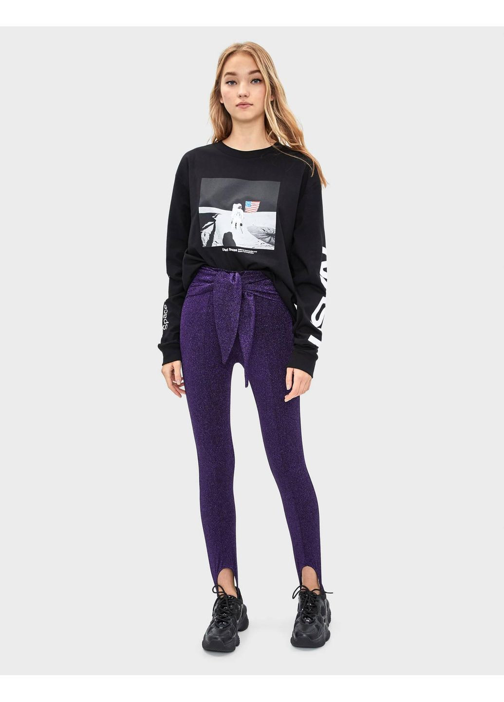 Лосины,черный-фиолетовый, Bershka (269448955)