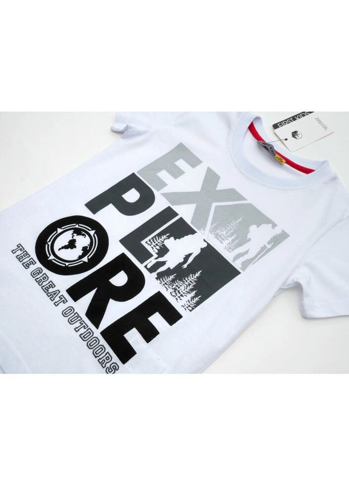 Белая демисезонная футболка детская explore (2044-128b-white) BLUELAND