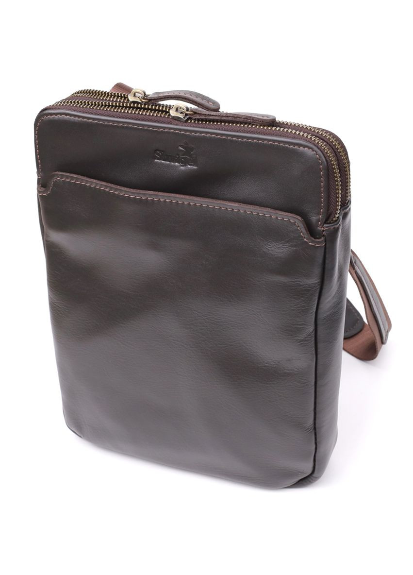 Вертикальная мужская сумка через плечо из гладкой натуральной кожи 20868_1 Коричневый Shvigel (362588729)