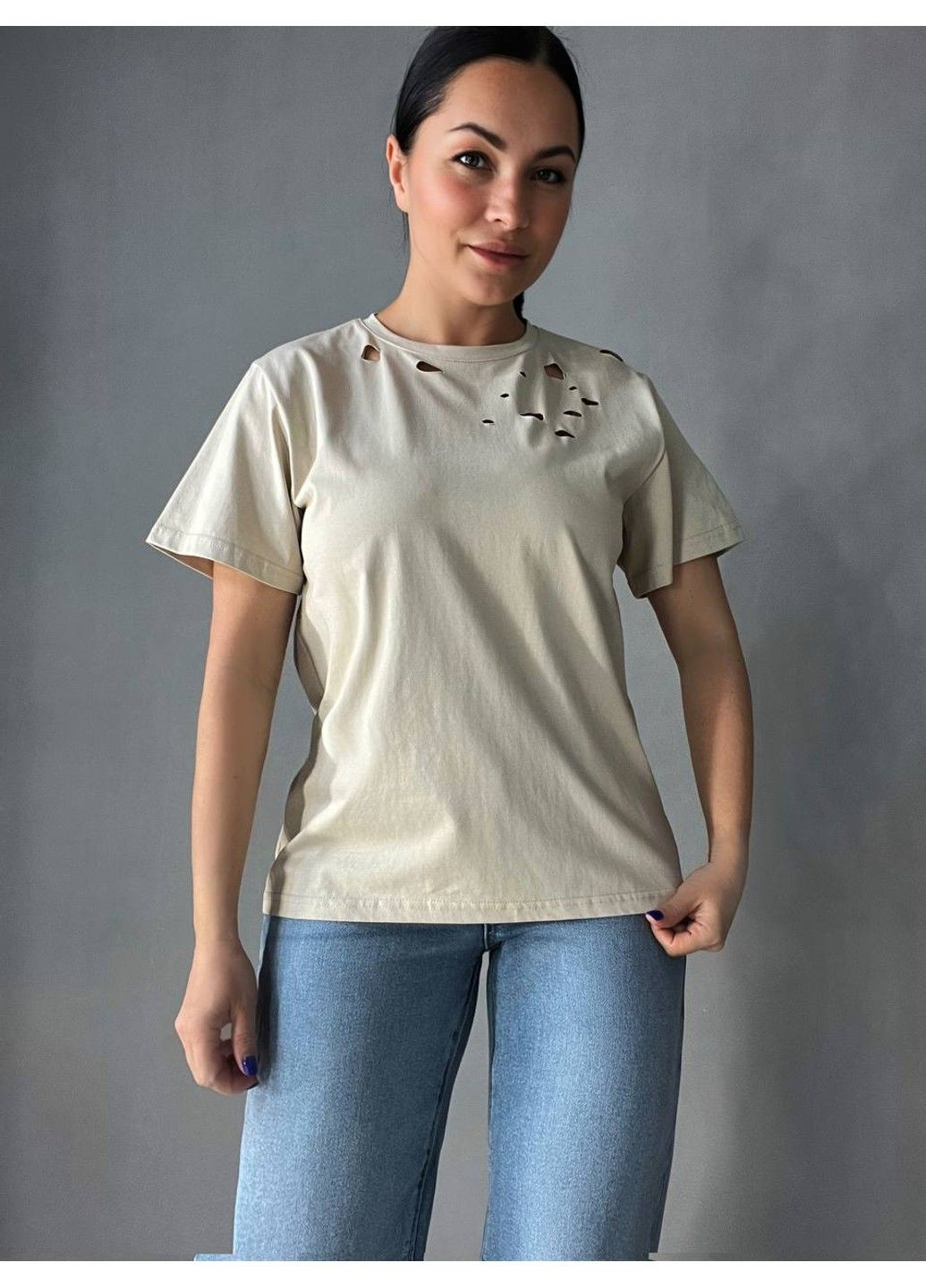 Футболка женская A-N 2528 с порезами one size No Brand - (329951276)