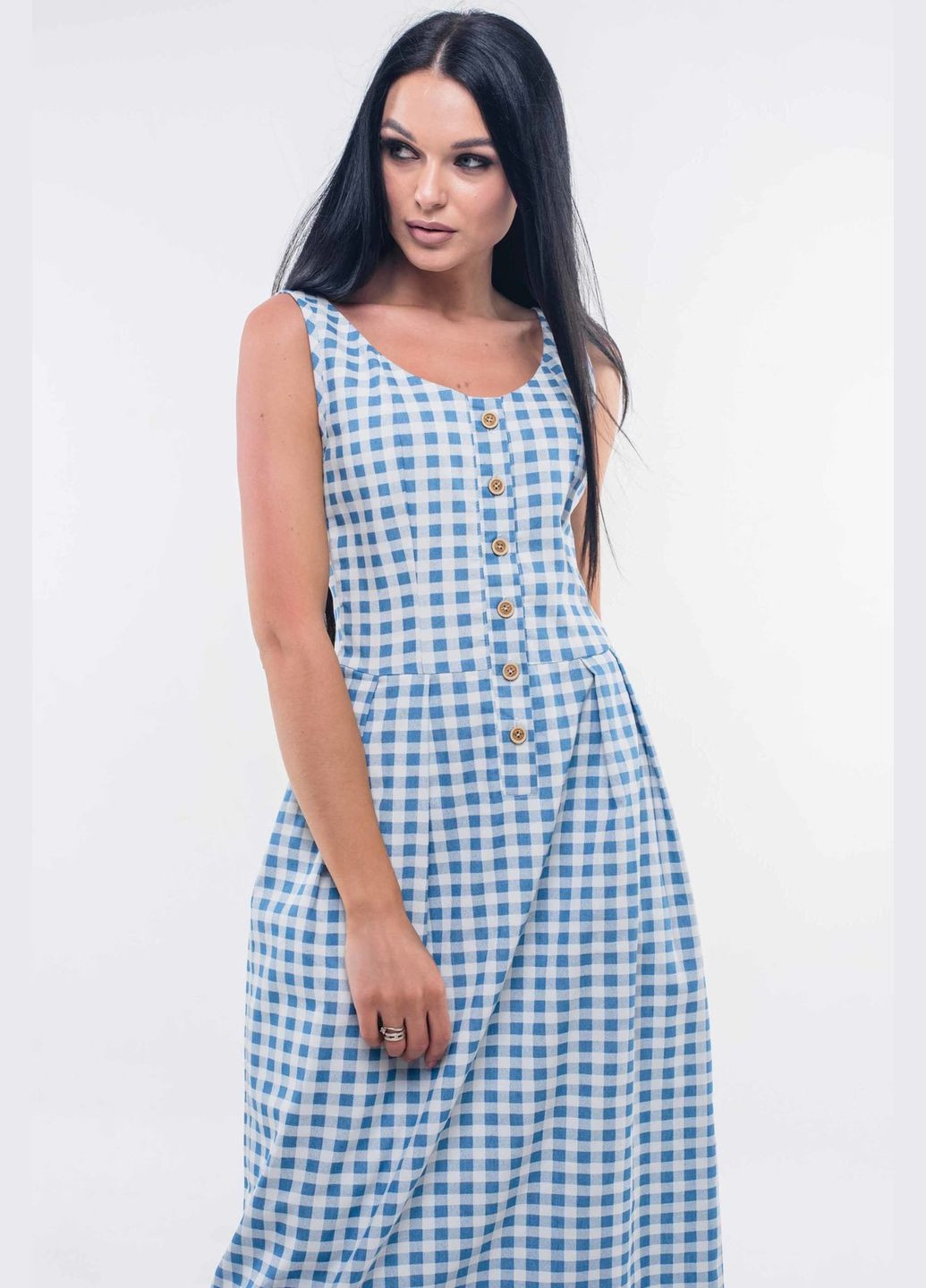 Сарафан міді з джинс-коттону з корсетним верхом, широкими складками та застібкою до стегна (СФ 13.2-51/19) RiMari (334893108)