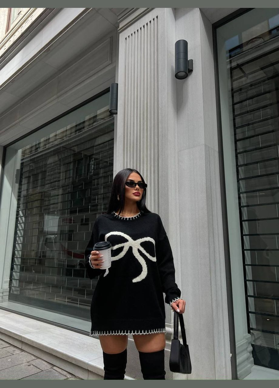 Черный свитер туника бант удлиненный черный You Best