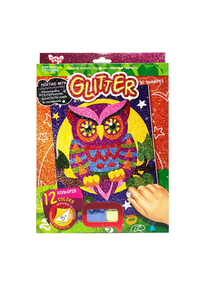 Розмальовка глітерними блискітками за номерами "Сова" РГН-02-03 міні 20,5х26 см No Brand (316050680)