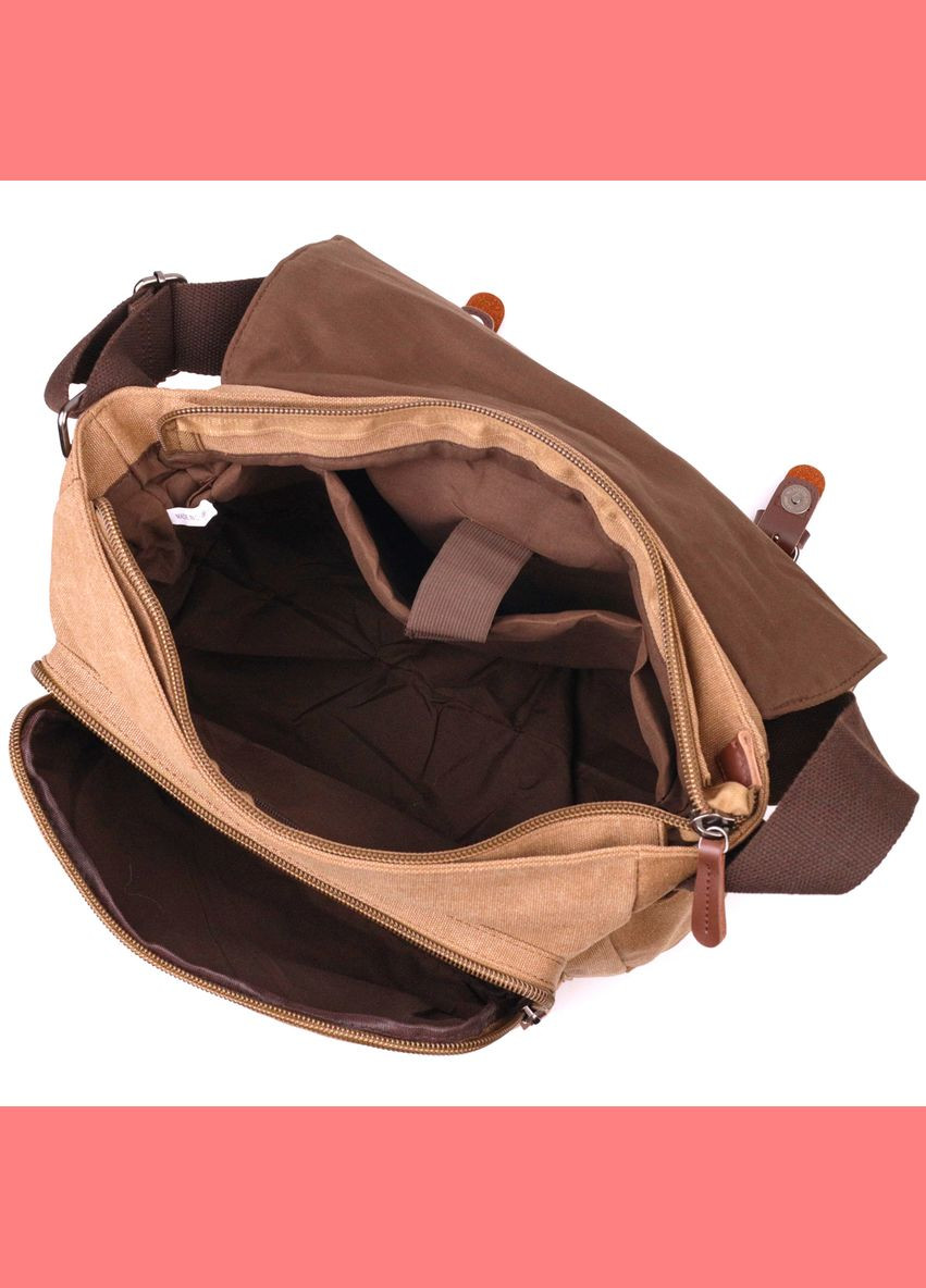 Сумка мужская через плечо для ноутбука с клапаном из текстиля 21242 Коричневая Vintage (302009083)