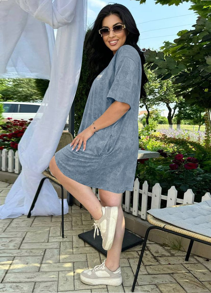 Сіра повсякденний сукня-футболка з кишенями трикотаж варенка сукня-футболка Modena