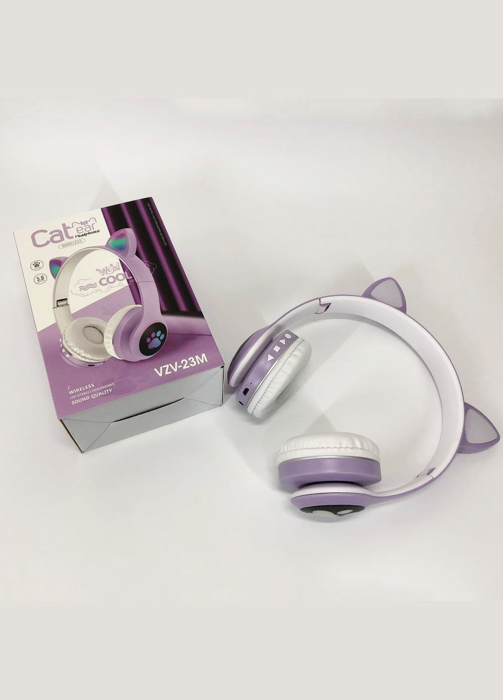 Бездротові навушники з котячими вушками та RGB підсвічуванням Cat VZV 23M. Колір: фіолетовий No Brand (365751958)